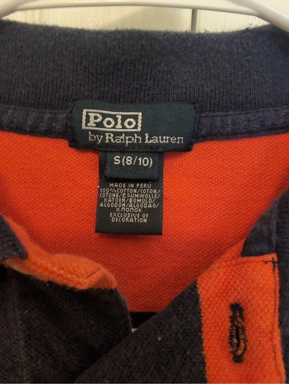 Polo Ralph Lauren Boys 8/10 Orange Blue Striped Polo Shirt Cotton Classic